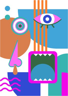 Abstract pop art collage surrealism face design vector illustration. Designed for NFT, token, wallpaper, poster, crypto, punk, aesthetic poster. NFT token in crypto artwork for blockchain digital art