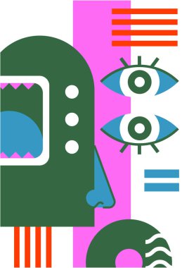 Abstract pop art collage surrealism face design vector illustration. Designed for NFT, token, wallpaper, poster, crypto, punk, aesthetic poster. NFT token in crypto artwork for blockchain digital art