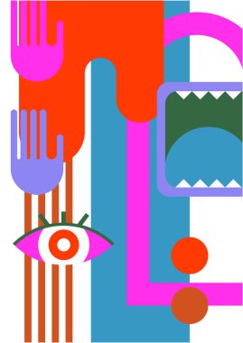 Abstract pop art collage surrealism face design vector illustration. Designed for NFT, token, wallpaper, poster, crypto, punk, aesthetic poster. NFT token in crypto artwork for blockchain digital art