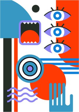 Abstract pop art collage surrealism face design vector illustration. Designed for NFT, token, wallpaper, poster, crypto, punk, aesthetic poster. NFT token in crypto artwork for blockchain digital art