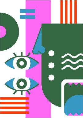 Abstract pop art collage surrealism face design vector illustration. Designed for NFT, token, wallpaper, poster, crypto, punk, aesthetic poster. NFT token in crypto artwork for blockchain digital art