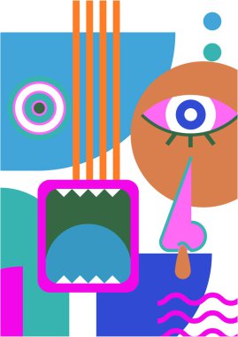 Abstract pop art collage surrealism face design vector illustration. Designed for NFT, token, wallpaper, poster, crypto, punk, aesthetic poster. NFT token in crypto artwork for blockchain digital art