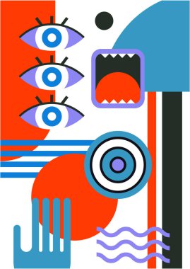 Abstract pop art collage surrealism face design vector illustration. Designed for NFT, token, wallpaper, poster, crypto, punk, aesthetic poster. NFT token in crypto artwork for blockchain digital art