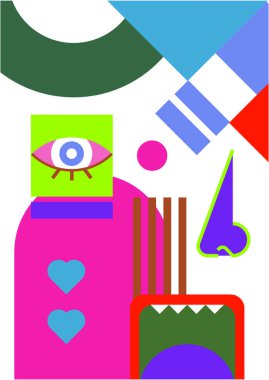 Abstract pop art collage surrealism face design vector illustration. Designed for NFT, token, wallpaper, poster, crypto, punk, aesthetic poster. NFT token in crypto artwork for blockchain digital art
