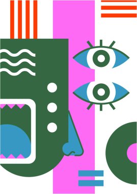 Abstract pop art collage surrealism face design vector illustration. Designed for NFT, token, wallpaper, poster, crypto, punk, aesthetic poster. NFT token in crypto artwork for blockchain digital art