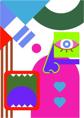 Abstract pop art collage surrealism face design vector illustration. Designed for NFT, token, wallpaper, poster, crypto, punk, aesthetic poster. NFT token in crypto artwork for blockchain digital art