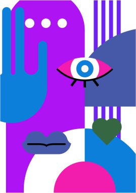 Abstract pop art collage surrealism face design vector illustration. Designed for NFT, token, wallpaper, poster, crypto, punk, aesthetic poster. NFT token in crypto artwork for blockchain digital art