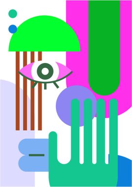 Abstract pop art collage surrealism face design vector illustration. Designed for NFT, token, wallpaper, poster, crypto, punk, aesthetic poster. NFT token in crypto artwork for blockchain digital art