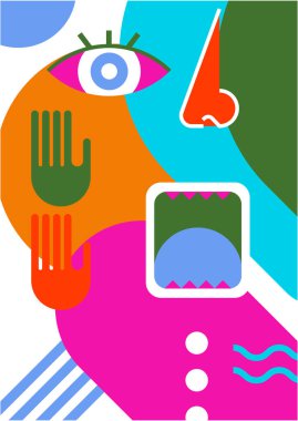 Abstract pop art collage surrealism face design vector illustration. Designed for NFT, token, wallpaper, poster, crypto, punk, aesthetic poster. NFT token in crypto artwork for blockchain digital art