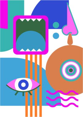 Abstract pop art collage surrealism face design vector illustration. Designed for NFT, token, wallpaper, poster, crypto, punk, aesthetic poster. NFT token in crypto artwork for blockchain digital art