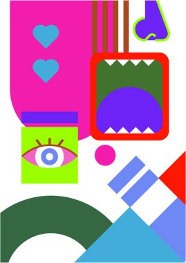 Abstract pop art collage surrealism face design vector illustration. Designed for NFT, token, wallpaper, poster, crypto, punk, aesthetic poster. NFT token in crypto artwork for blockchain digital art