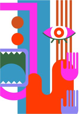 Abstract pop art collage surrealism face design vector illustration. Designed for NFT, token, wallpaper, poster, crypto, punk, aesthetic poster. NFT token in crypto artwork for blockchain digital art