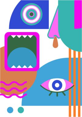 Abstract pop art collage surrealism face design vector illustration. Designed for NFT, token, wallpaper, poster, crypto, punk, aesthetic poster. NFT token in crypto artwork for blockchain digital art