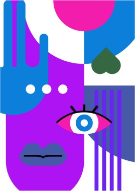 Abstract pop art collage surrealism face design vector illustration. Designed for NFT, token, wallpaper, poster, crypto, punk, aesthetic poster. NFT token in crypto artwork for blockchain digital art
