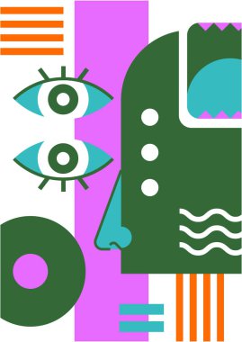 Abstract pop art collage surrealism face design vector illustration. Designed for NFT, token, wallpaper, poster, crypto, punk, aesthetic poster. NFT token in crypto artwork for blockchain digital art