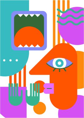 Abstract pop art collage surrealism face design vector illustration. Designed for NFT, token, wallpaper, poster, crypto, punk, aesthetic poster. NFT token in crypto artwork for blockchain digital art