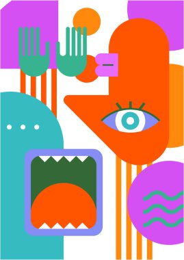 Abstract pop art collage surrealism face design vector illustration. Designed for NFT, token, wallpaper, poster, crypto, punk, aesthetic poster. NFT token in crypto artwork for blockchain digital art