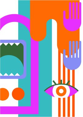 Abstract pop art collage surrealism face design vector illustration. Designed for NFT, token, wallpaper, poster, crypto, punk, aesthetic poster. NFT token in crypto artwork for blockchain digital art