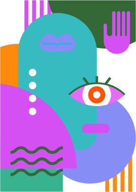 Abstract pop art collage surrealism face design vector illustration. Designed for NFT, token, wallpaper, poster, crypto, punk, aesthetic poster. NFT token in crypto artwork for blockchain digital art