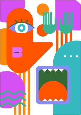 Abstract pop art collage surrealism face design vector illustration. Designed for NFT, token, wallpaper, poster, crypto, punk, aesthetic poster. NFT token in crypto artwork for blockchain digital art