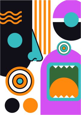 Abstract pop art collage surrealism face design vector illustration. Designed for NFT, token, wallpaper, poster, crypto, punk, aesthetic poster. NFT token in crypto artwork for blockchain digital art