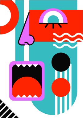 Abstract pop art collage surrealism face design vector illustration. Designed for NFT, token, wallpaper, poster, crypto, punk, aesthetic poster. NFT token in crypto artwork for blockchain digital art