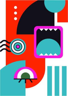 Abstract pop art collage surrealism face design vector illustration. Designed for NFT, token, wallpaper, poster, crypto, punk, aesthetic poster. NFT token in crypto artwork for blockchain digital art