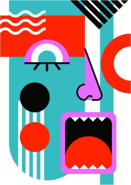 Abstract pop art collage surrealism face design vector illustration. Designed for NFT, token, wallpaper, poster, crypto, punk, aesthetic poster. NFT token in crypto artwork for blockchain digital art