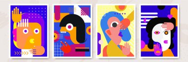 Abstract pop art collage surrealism face design vector illustration. Designed for NFT, token, wallpaper, poster, crypto, punk, aesthetic poster. NFT token in crypto artwork for blockchain digital art
