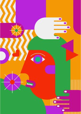 Abstract pop art collage surrealism face design vector illustration. Designed for NFT, token, wallpaper, poster, crypto, punk, aesthetic poster. NFT token in crypto artwork for blockchain digital art