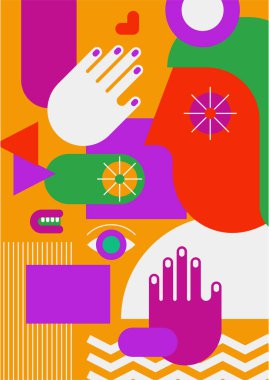 Abstract pop art collage surrealism face design vector illustration. Designed for NFT, token, wallpaper, poster, crypto, punk, aesthetic poster. NFT token in crypto artwork for blockchain digital art