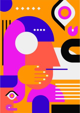 Abstract pop art collage surrealism face design vector illustration. Designed for NFT, token, wallpaper, poster, crypto, punk, aesthetic poster. NFT token in crypto artwork for blockchain digital art