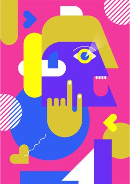 Abstract pop art collage surrealism face design vector illustration. Designed for NFT, token, wallpaper, poster, crypto, punk, aesthetic poster. NFT token in crypto artwork for blockchain digital art