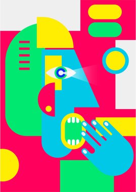 Abstract pop art collage surrealism face design vector illustration. Designed for NFT, token, wallpaper, poster, crypto, punk, aesthetic poster. NFT token in crypto artwork for blockchain digital art
