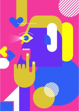 Abstract pop art collage surrealism face design vector illustration. Designed for NFT, token, wallpaper, poster, crypto, punk, aesthetic poster. NFT token in crypto artwork for blockchain digital art