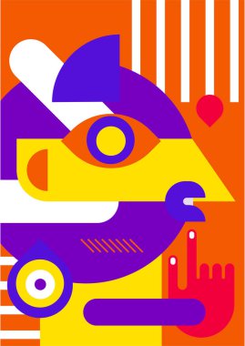 Abstract pop art collage surrealism face design vector illustration. Designed for NFT, token, wallpaper, poster, crypto, punk, aesthetic poster. NFT token in crypto artwork for blockchain digital art