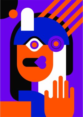Abstract pop art collage surrealism face design vector illustration. Designed for NFT, token, wallpaper, poster, crypto, punk, aesthetic poster. NFT token in crypto artwork for blockchain digital art