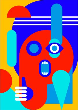 Abstract pop art collage surrealism face design vector illustration. Designed for NFT, token, wallpaper, poster, crypto, punk, aesthetic poster. NFT token in crypto artwork for blockchain digital art