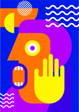 Abstract pop art collage surrealism face design vector illustration. Designed for NFT, token, wallpaper, poster, crypto, punk, aesthetic poster. NFT token in crypto artwork for blockchain digital art