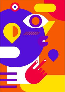 Abstract pop art collage surrealism face design vector illustration. Designed for NFT, token, wallpaper, poster, crypto, punk, aesthetic poster. NFT token in crypto artwork for blockchain digital art