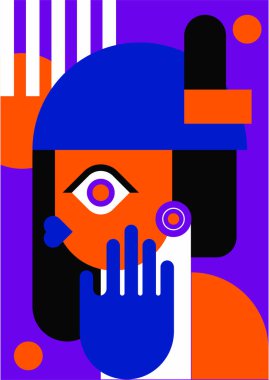 Abstract pop art collage surrealism face design vector illustration. Designed for NFT, token, wallpaper, poster, crypto, punk, aesthetic poster. NFT token in crypto artwork for blockchain digital art