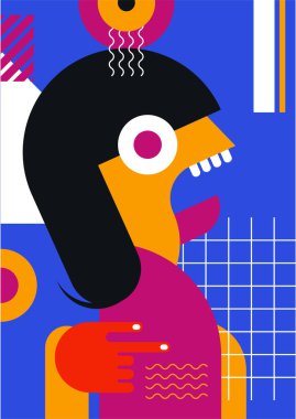 Abstract pop art collage surrealism face design vector illustration. Designed for NFT, token, wallpaper, poster, crypto, punk, aesthetic poster. NFT token in crypto artwork for blockchain digital art