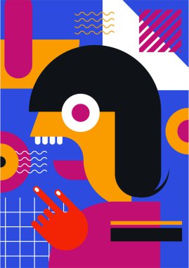 Abstract pop art collage surrealism face design vector illustration. Designed for NFT, token, wallpaper, poster, crypto, punk, aesthetic poster. NFT token in crypto artwork for blockchain digital art