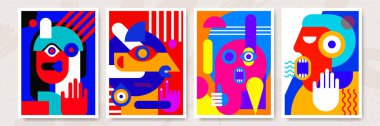 Abstract pop art collage surrealism face design vector illustration. Designed for NFT, token, wallpaper, poster, crypto, punk, aesthetic poster. NFT token in crypto artwork for blockchain digital art