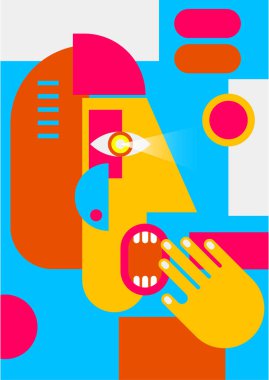 Abstract pop art collage surrealism face design vector illustration. Designed for NFT, token, wallpaper, poster, crypto, punk, aesthetic poster. NFT token in crypto artwork for blockchain digital art
