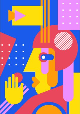 Abstract pop art collage surrealism face design vector illustration. Designed for NFT, token, wallpaper, poster, crypto, punk, aesthetic poster. NFT token in crypto artwork for blockchain digital art