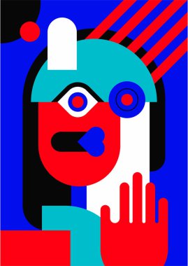 Abstract pop art collage surrealism face design vector illustration. Designed for NFT, token, wallpaper, poster, crypto, punk, aesthetic poster. NFT token in crypto artwork for blockchain digital art