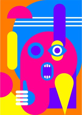 Abstract pop art collage surrealism face design vector illustration. Designed for NFT, token, wallpaper, poster, crypto, punk, aesthetic poster. NFT token in crypto artwork for blockchain digital art