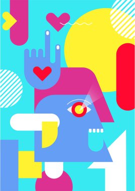 Abstract pop art collage surrealism face design vector illustration. Designed for NFT, token, wallpaper, poster, crypto, punk, aesthetic poster. NFT token in crypto artwork for blockchain digital art