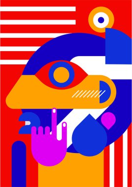 Abstract pop art collage surrealism face design vector illustration. Designed for NFT, token, wallpaper, poster, crypto, punk, aesthetic poster. NFT token in crypto artwork for blockchain digital art
